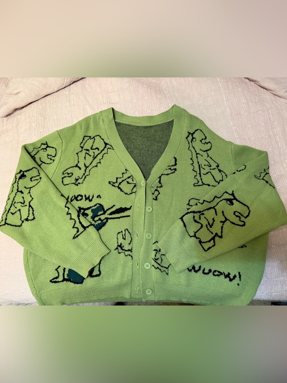Cider Green Dinosaur Print Button-Up Cardigan